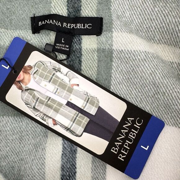 NWT Banana Republic Shirt Jacket Women L Green Plaid Flannel Shacket Oversized - Picture 9 of 16